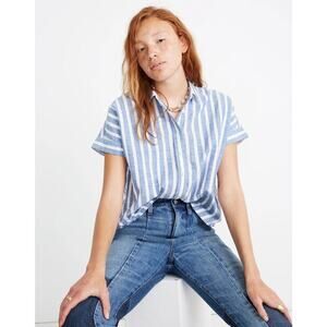 Madewell Womens Cotton Cropped Short Sleeve Button Down Coastal Capsule Small